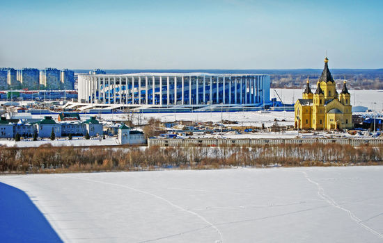 FORFØLGELSE: Ifølge advokaten til pinsekirken i Nizhny Novgorod i Russland går denne VM-vertsregionen særlig hardt ut mot kristne ikke-ortodokse forsamlinger. Her er VM-stadion i Nizhny Novgorod. FOTO: Wikimedia/ Bestalex