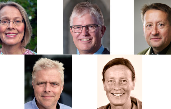 DE NOMINERTE: Desse er nominert til å verta biskop i Stavanger: Marta Botne, Helge S. Gaard, Alf Petter Bu Hagesæther, Haakon Kessel og Anne Lise Ådnøy. FOTO: Den norske kirke